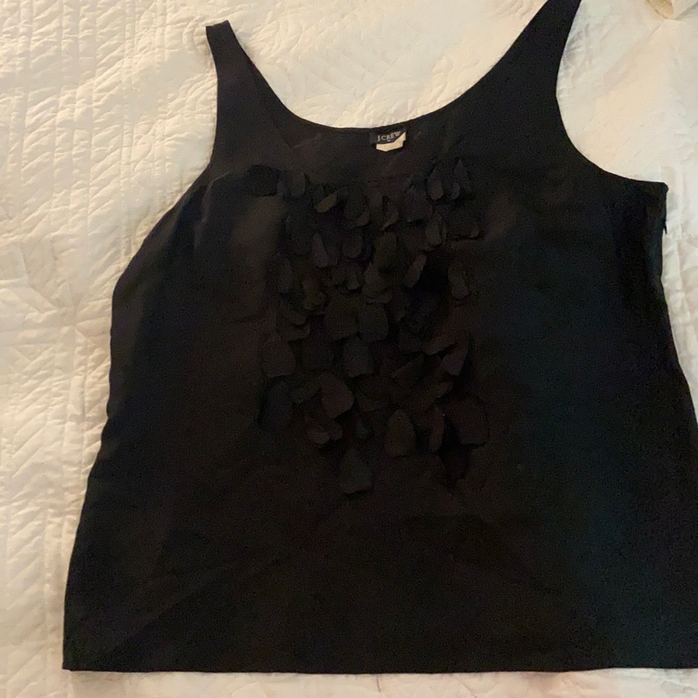 JCrew Factory black silky tank with petal embellishments.